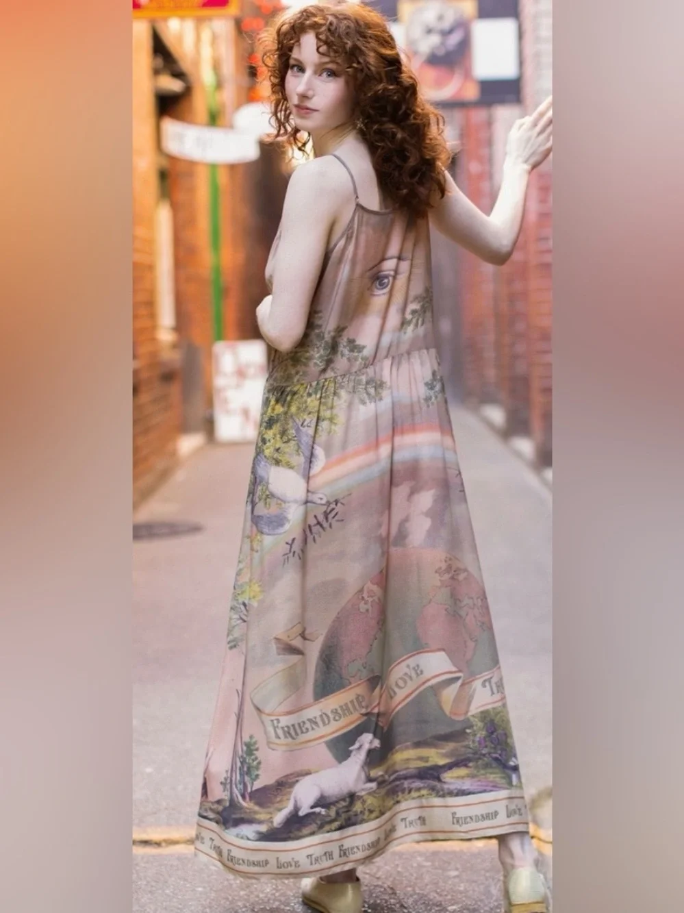 Market of Stars Friendship Love & Truth Vintage Wash Bohéme Long Slip Dress S/M - Picture 7 of 7